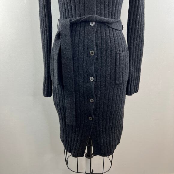 VTG Lauren RALPH LAUREN Gray Lambswool Tie Button Midi Duster Cardigan Sweater S - Picture 3 of 10
